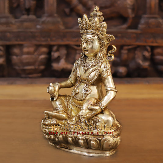 Brass Kuber Devta seated, Golden Finish, 10"