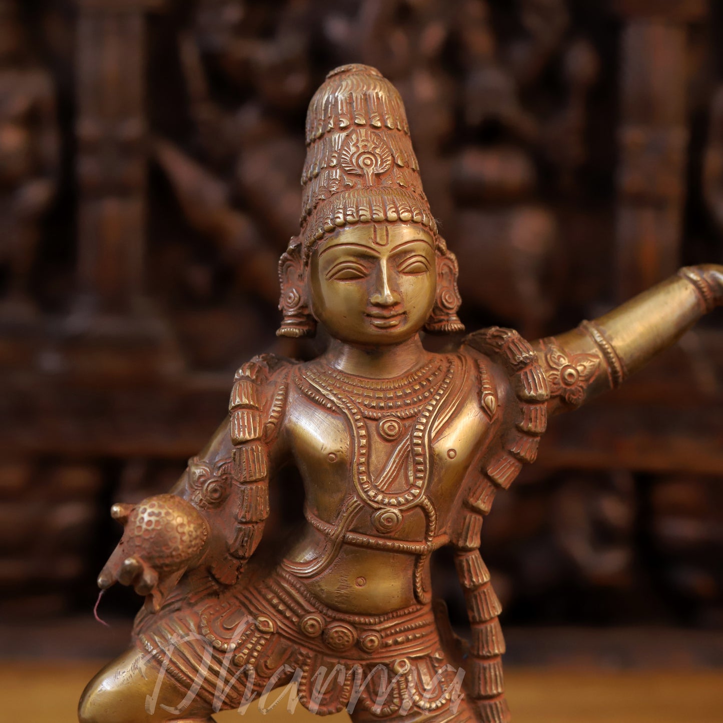 Brass Krishna in Dancing pose, Copper Finish, 14.5"