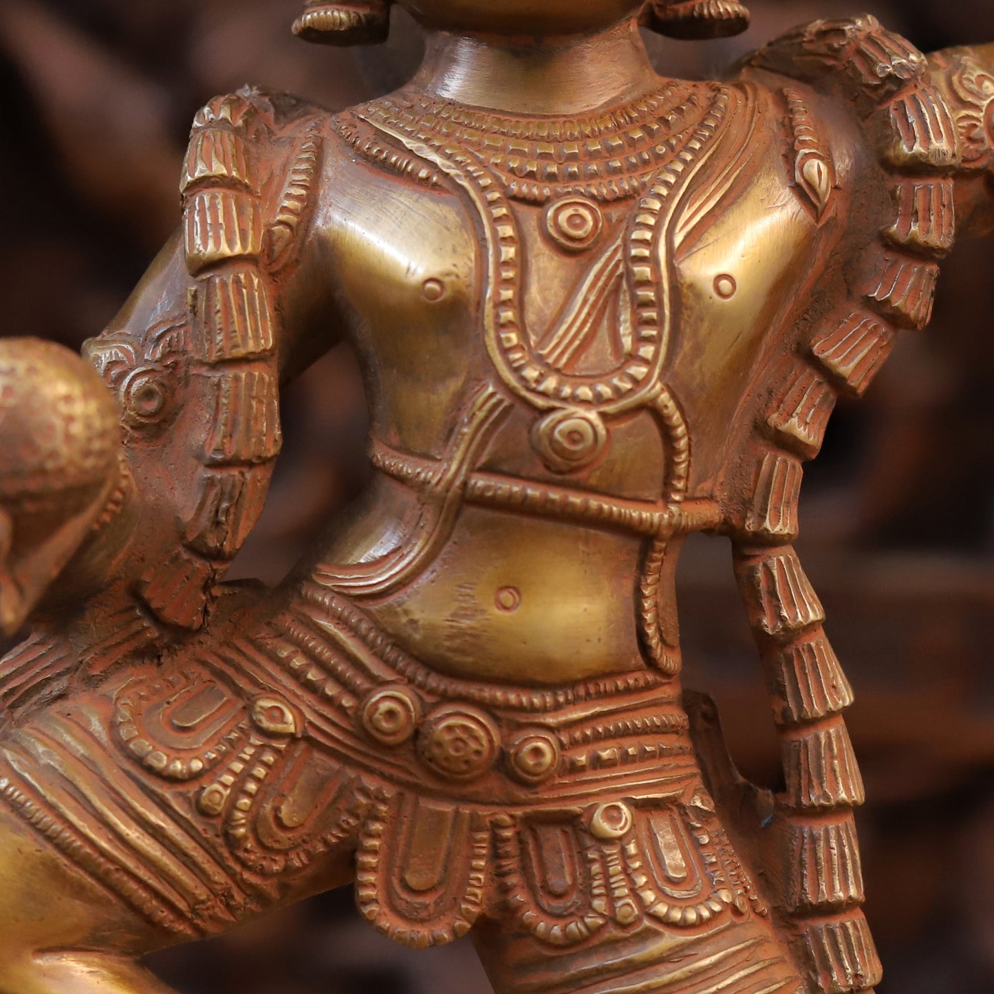 Brass Krishna in Dancing pose, Copper Finish, 14.5"