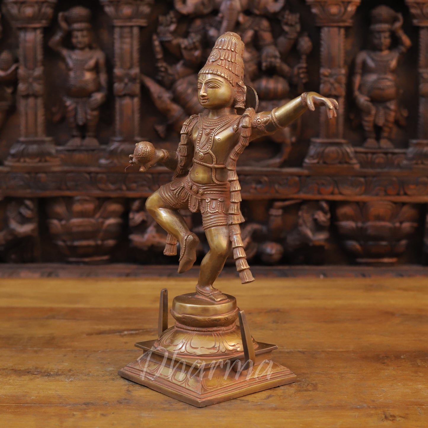Brass Krishna in Dancing pose, Copper Finish, 14.5"
