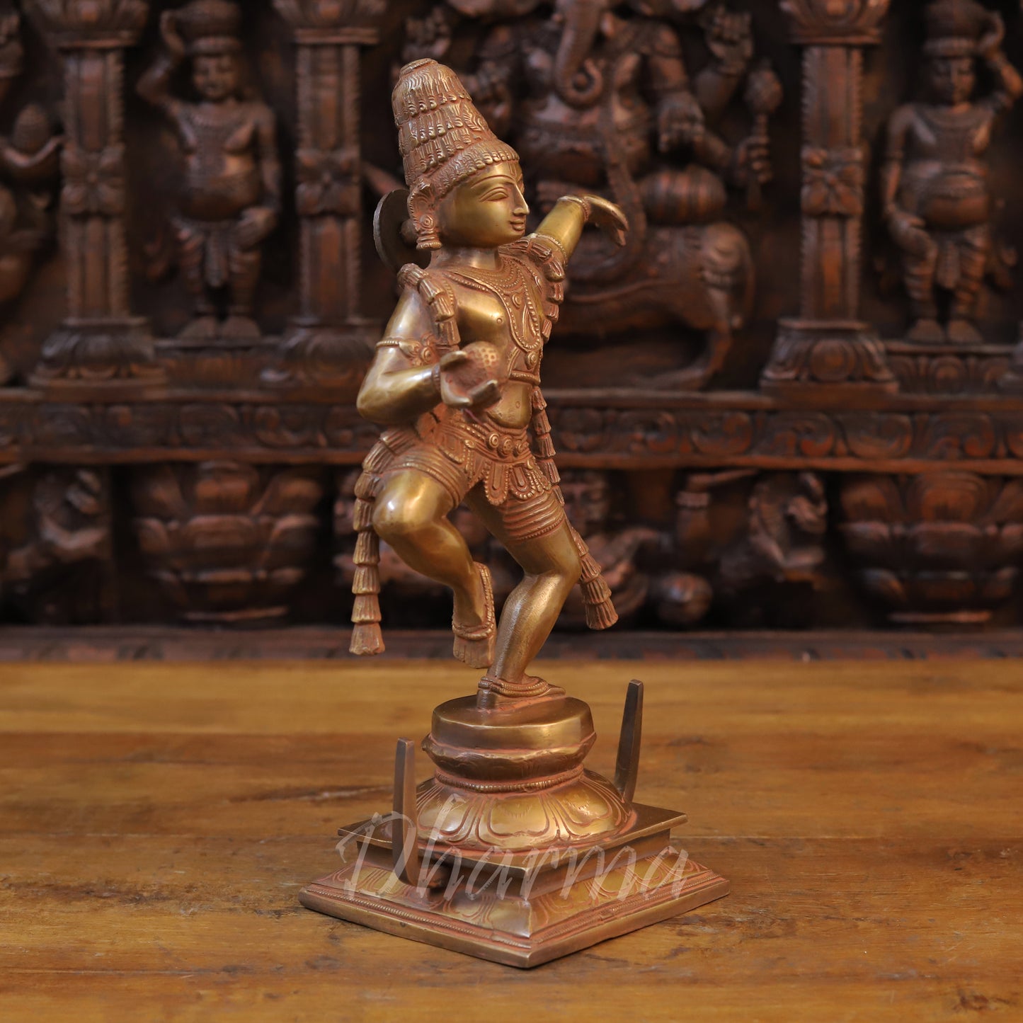 Brass Krishna in Dancing pose, Copper Finish, 14.5"