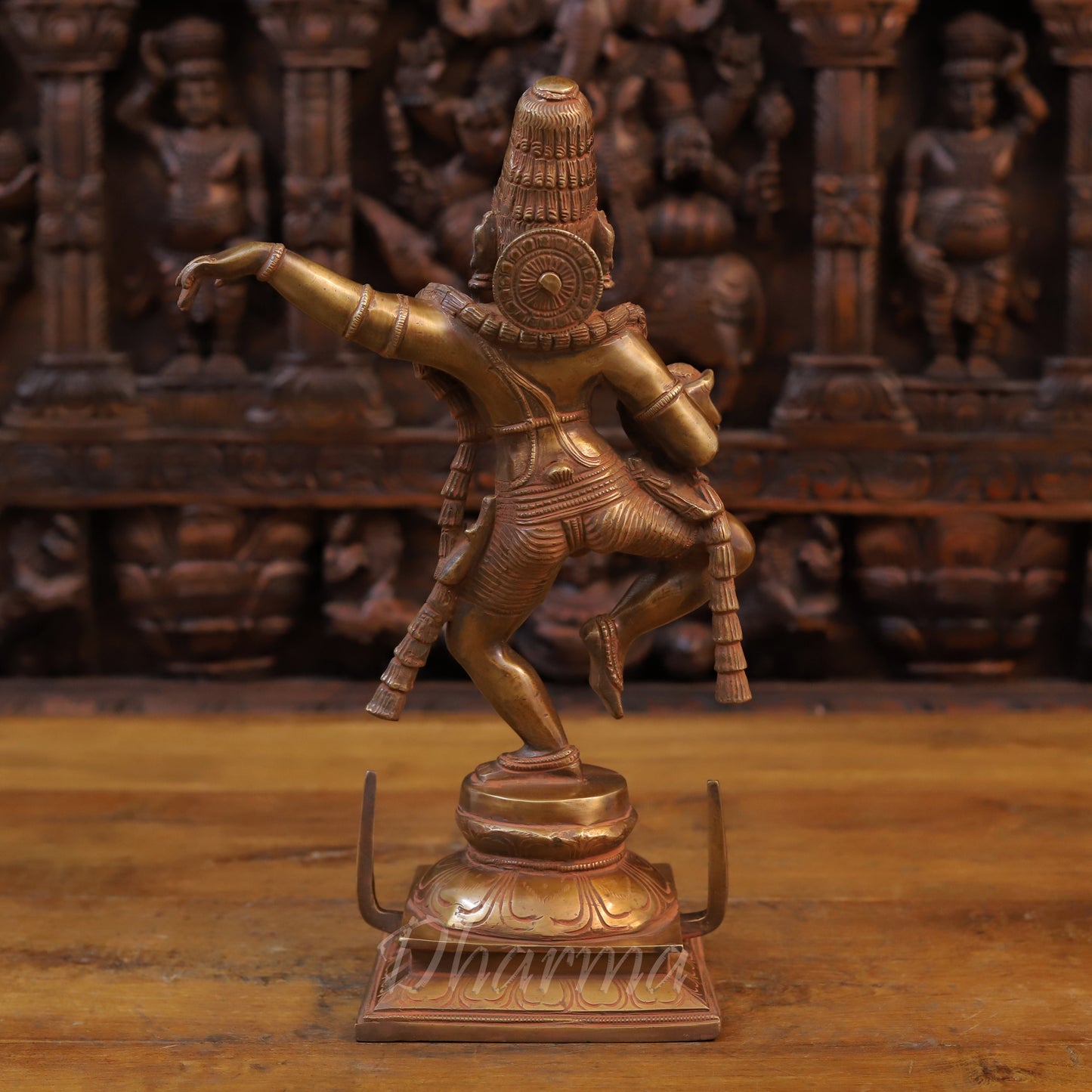 Brass Krishna in Dancing pose, Copper Finish, 14.5"