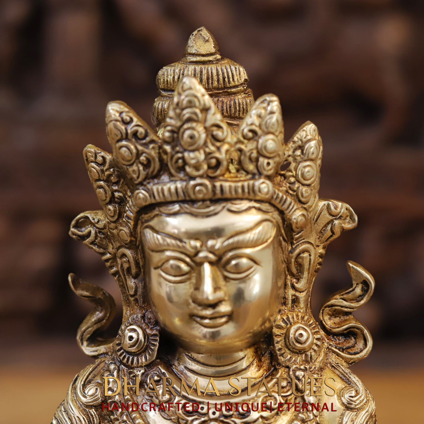 Brass Kuber Devta seated, Golden Finish, 10"