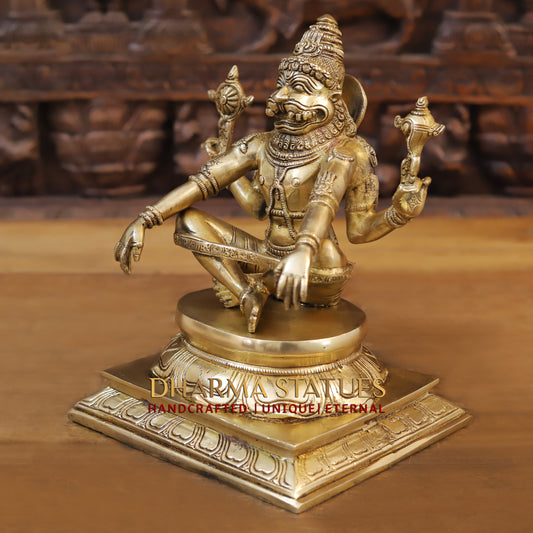 Brass Narasimha seated, Golden Finish, 10"
