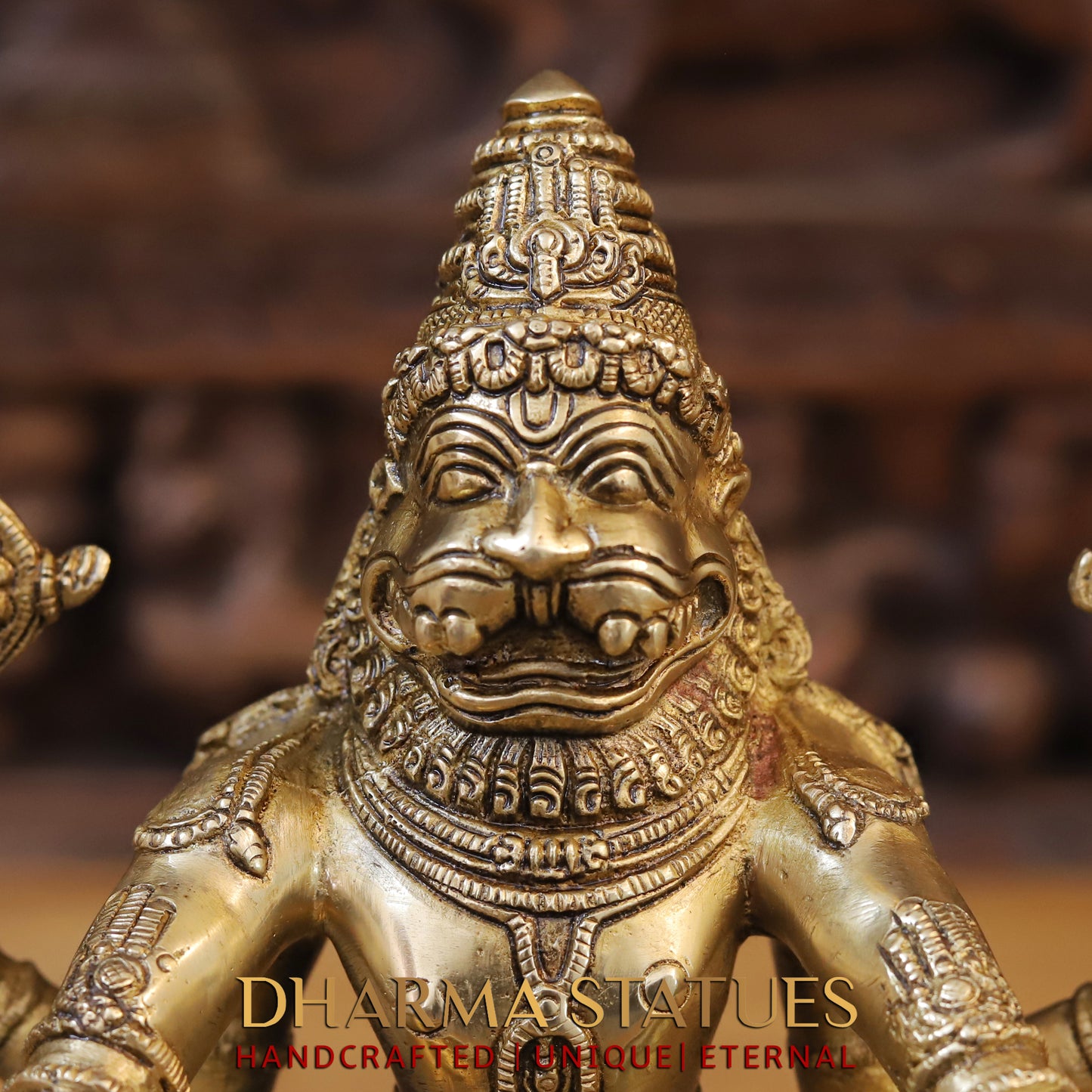 Brass Narasimha seated, Golden Finish, 10"