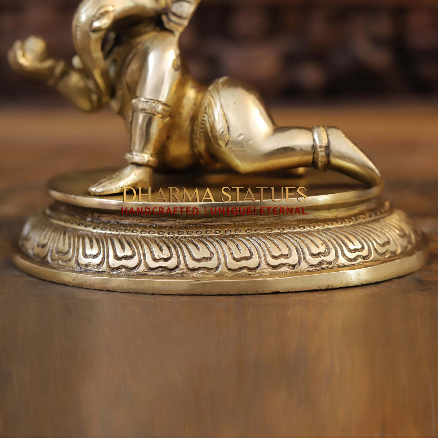 Brass Ganesh with Modak in Hands, Golden Finish, 6"
