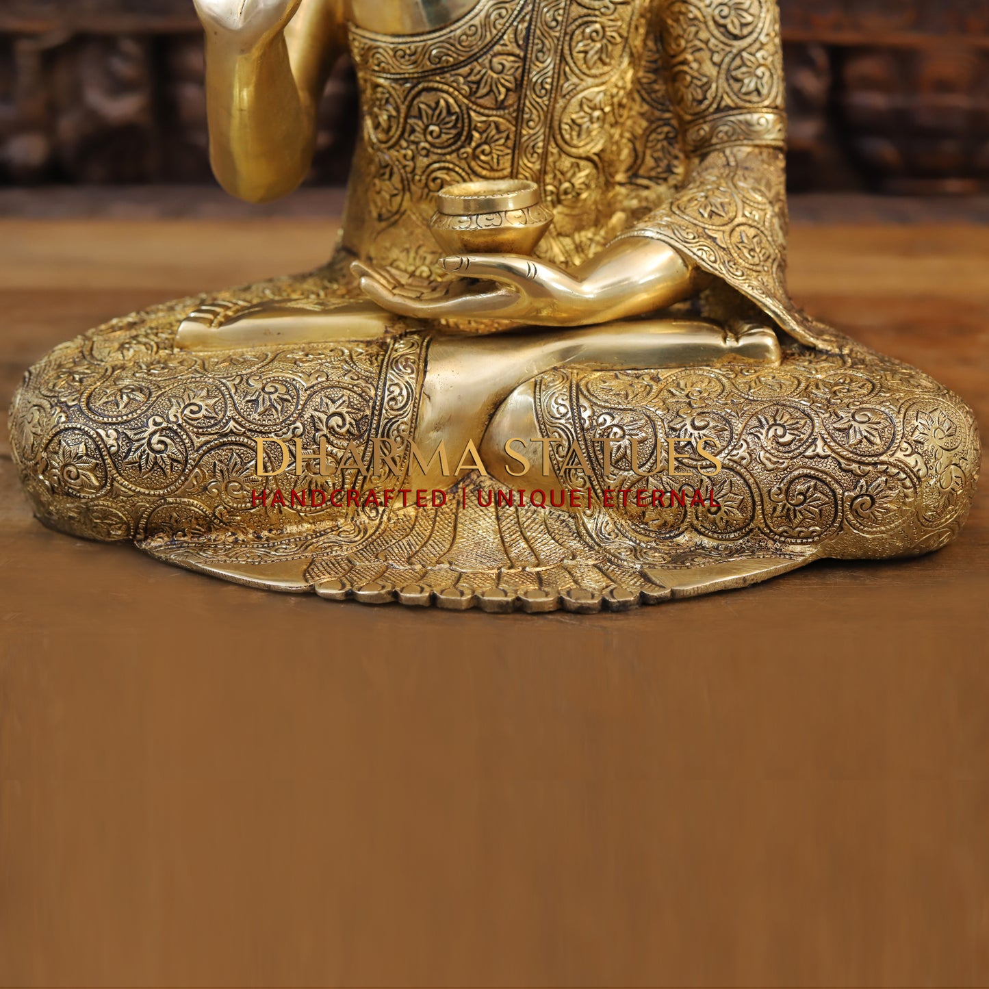Brass Buddha Idol, Seated in a Blessing Posture, Fine Golden Finish 17"