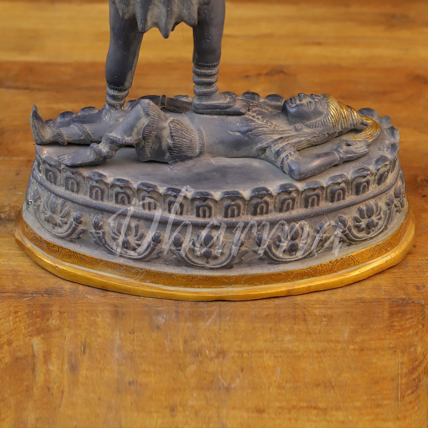 Brass Kali Idol, Standing on Shiva Chest, Black Patina & Golden Finish 20"