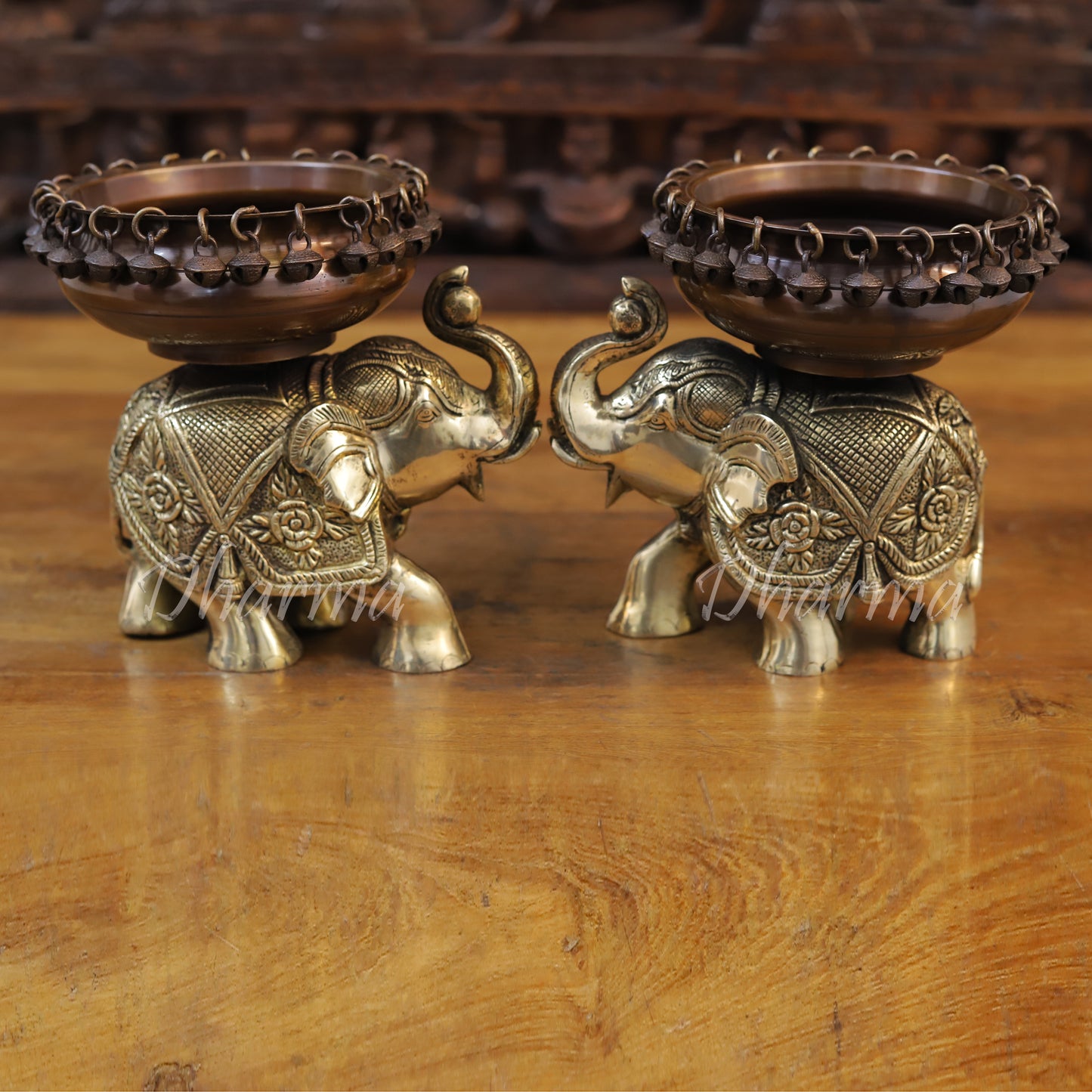 Brass Elephant Urli , A Serene Decorative Accent, 8"