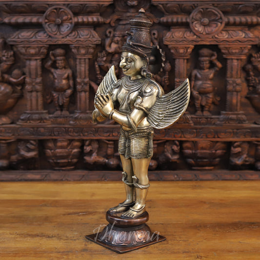 Brass Garuda Statue, Standing in Anjali Mudra, Fine Golden Finish 22"