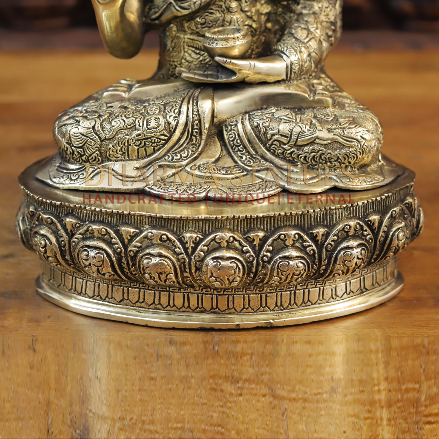 Brass Buddha Statue, Seated on a Lotus Base, Fine Golden Finish 14.5"