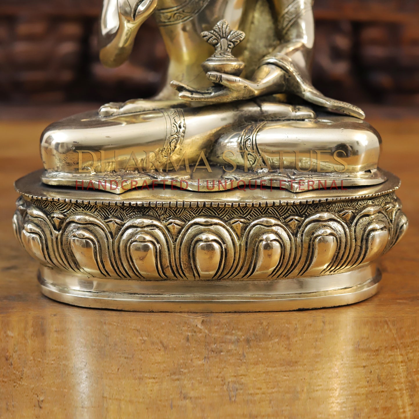Brass Buddha Idol, Seated on a Lotus, Fine Golden Finish 13"