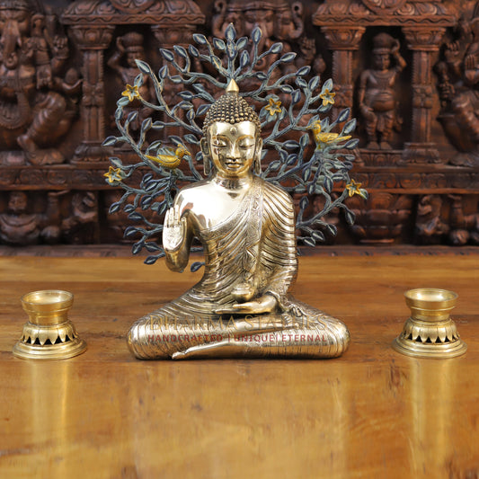 Brass Buddha Statue, Medicine Buddha, Fine Golden Finish 14"