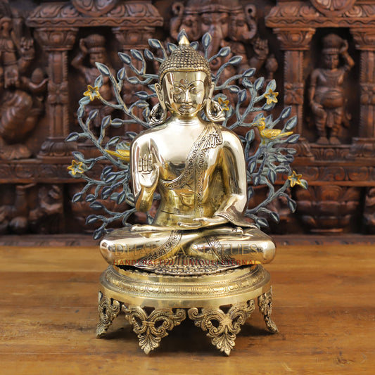 Brass Kundal Buddha Idol, Fine Golden Finish 12.5"
