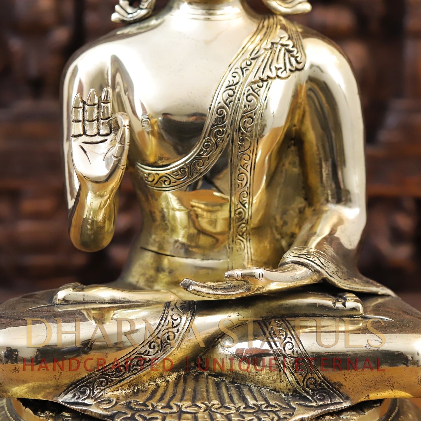 Brass Kundal Buddha Idol, Fine Golden Finish 12.5"