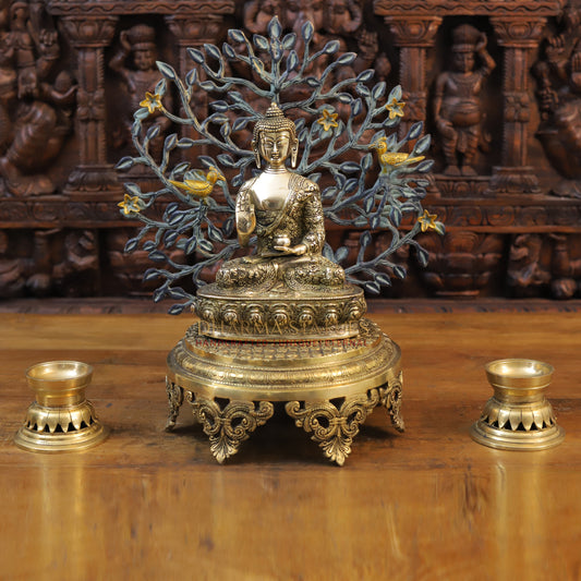 Brass Kundal Buddha Idol, Fine Golden Finish 9.5"