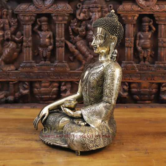 Brass Kundal Buddha Statue, Fine Golden Finish 17.5"