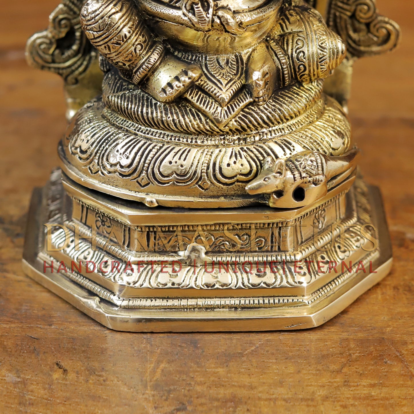 Brass Ganesh Statue With Frame, Fine Gold Finish, 11"
