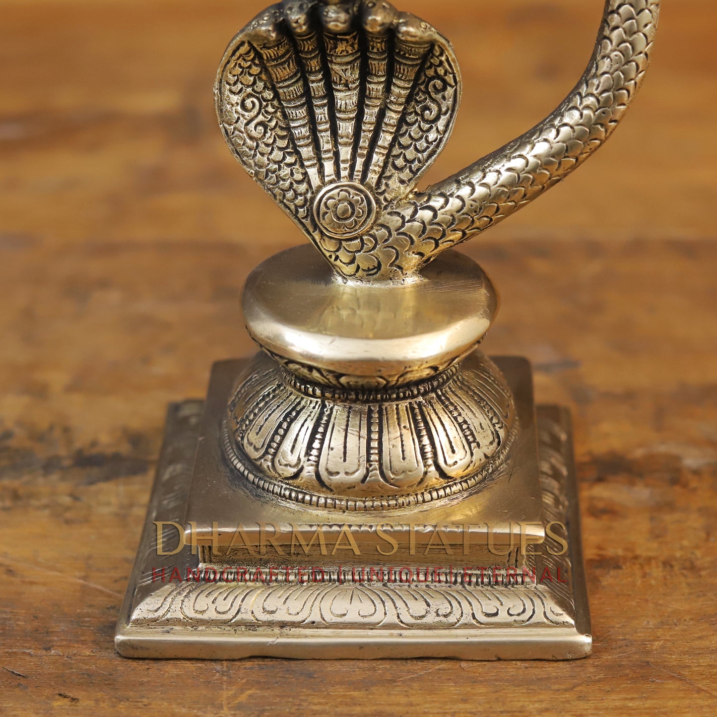 Brass Dancing Ganesh on the Serpent's Crown, Fine Gold Finish, 11.5"