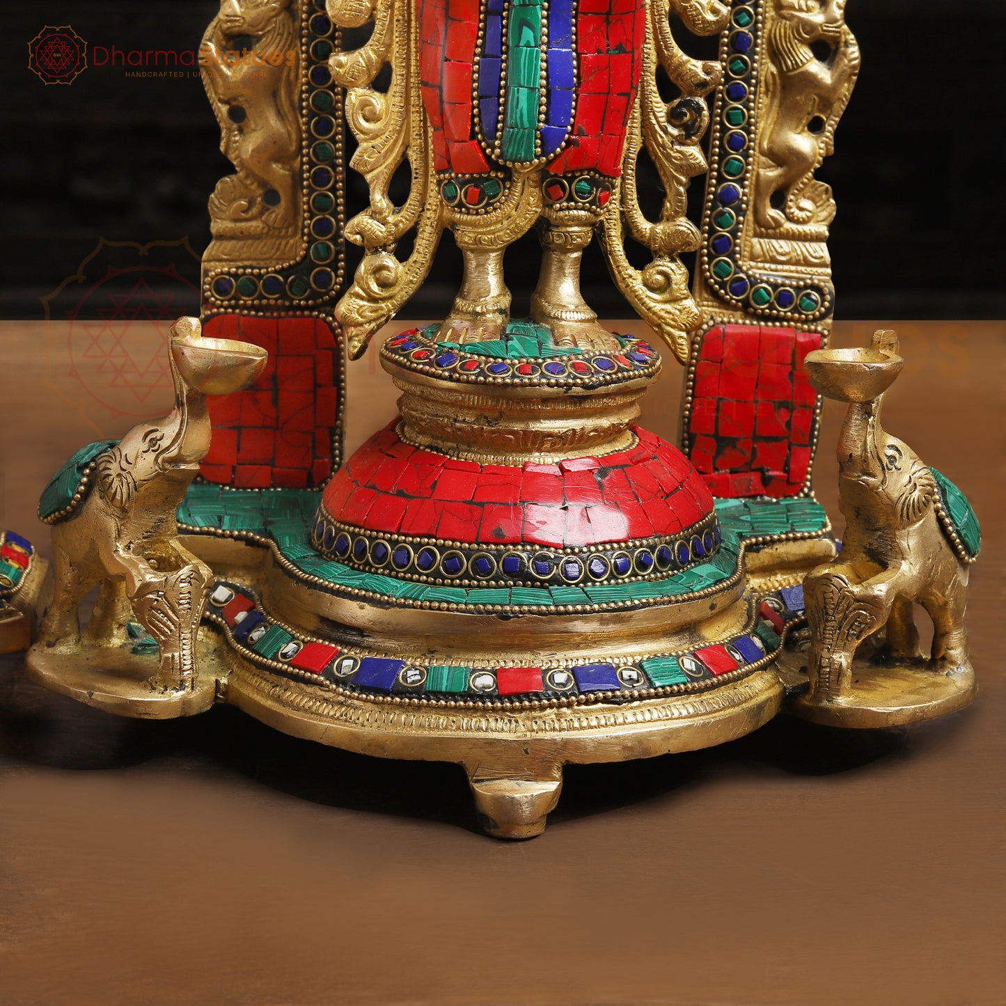 Brass Vishnu Lakshmi Idol | Standing on a Base with Back Frame 15.5 "