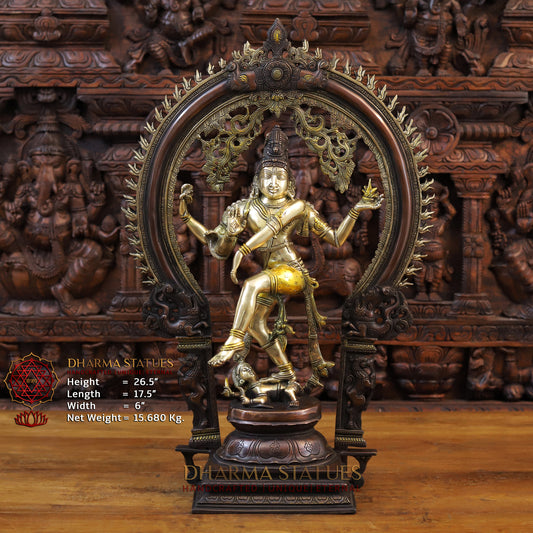 Brass Natraj Statue, Fine Copper and Golden Finish 26.5"