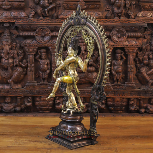 Brass Natraj Statue, Fine Copper and Golden Finish 26.5"