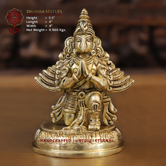 Brass Garuda Idol, Seated on Lotus, Fine Golden Finish 5.5"