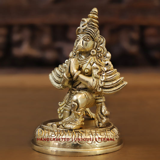 Brass Garuda Idol, Seated on Lotus, Fine Golden Finish 5.5"