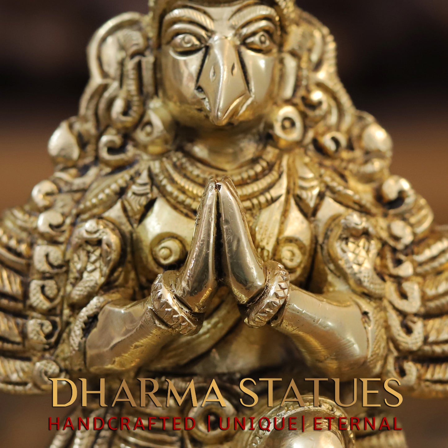 Brass Garuda Idol, Seated on Lotus, Fine Golden Finish 5.5"