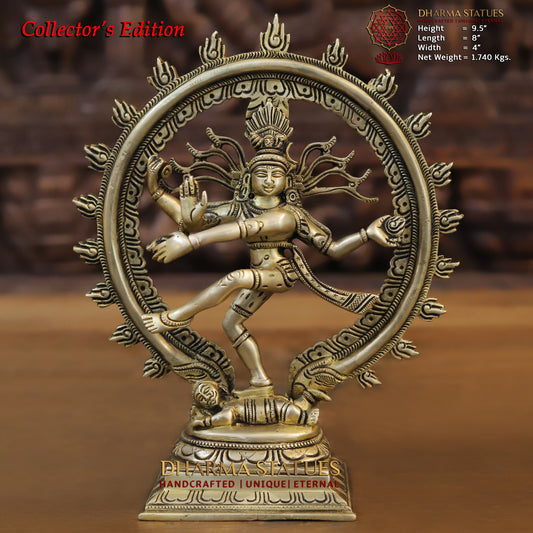 Brass Natraj Idol, Fine Golden Finish 9.5"