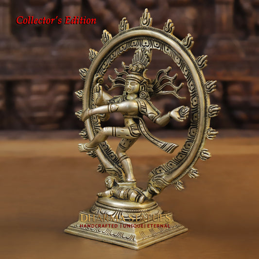 Brass Natraj Idol, Fine Golden Finish 9.5"