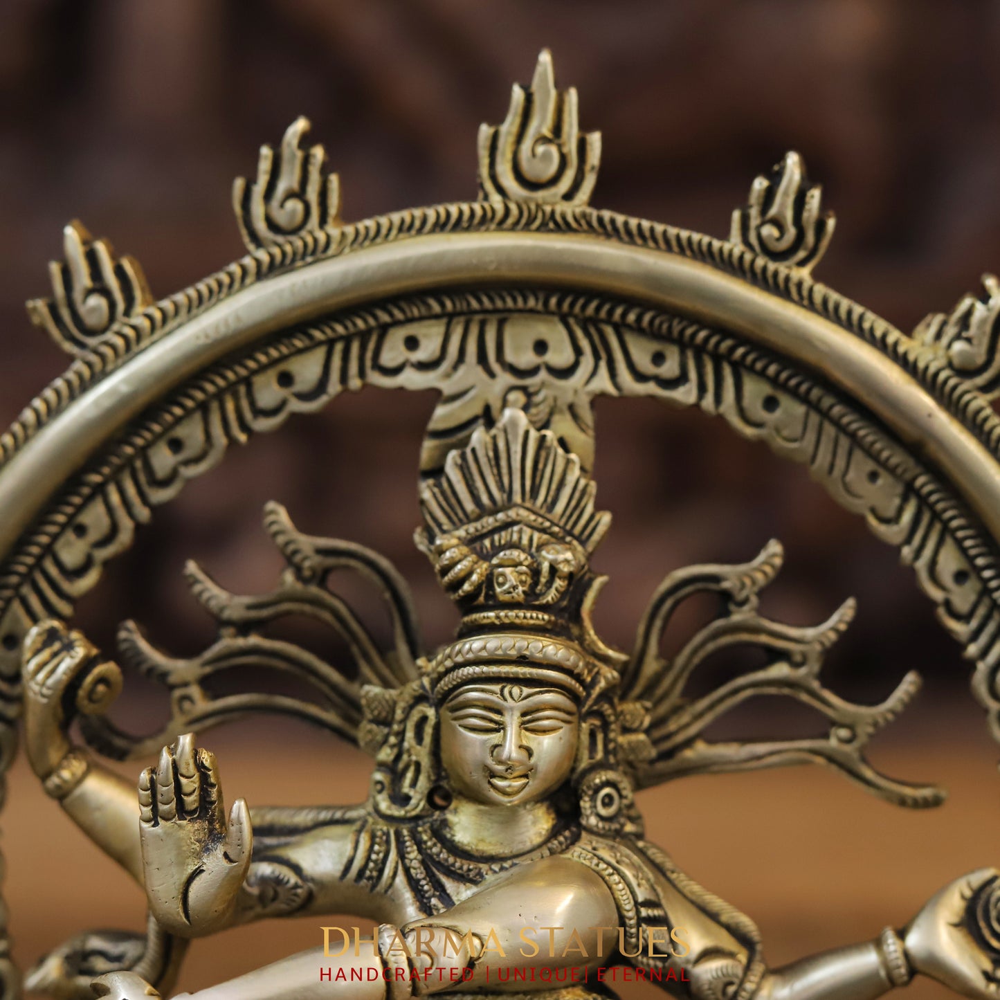 Brass Natraj Idol, Fine Golden Finish 9.5"