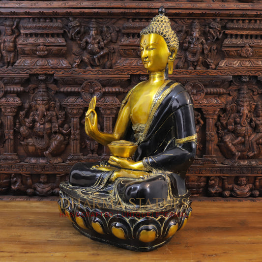 Brass Medicine Buddha Idol, Fine Golden & Black Patina Finish 34.5"