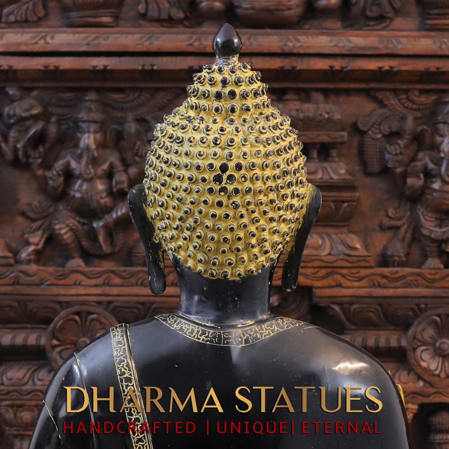 Brass Medicine Buddha Idol, Fine Golden & Black Patina Finish 34.5"