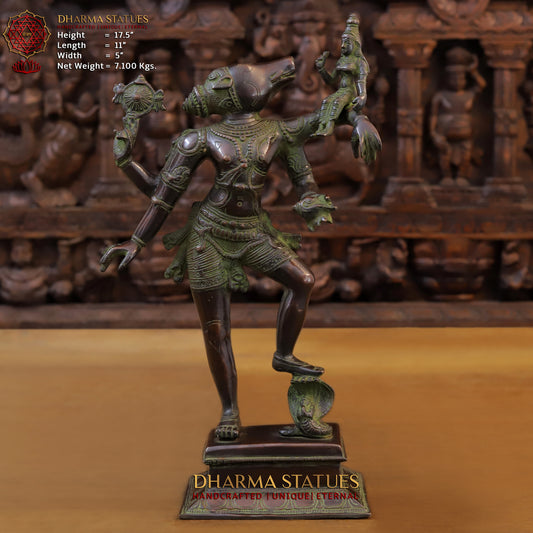 Brass Narayana Vishnu  Holding Lakshmi Goddess, Copper & Green Finish, 17.5"