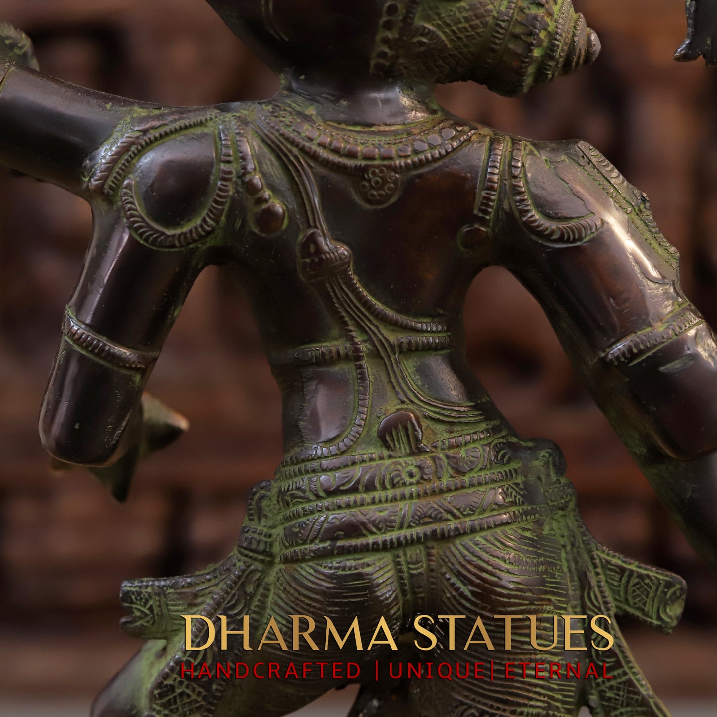 Brass Narayana Vishnu  Holding Lakshmi Goddess, Copper & Green Finish, 17.5"