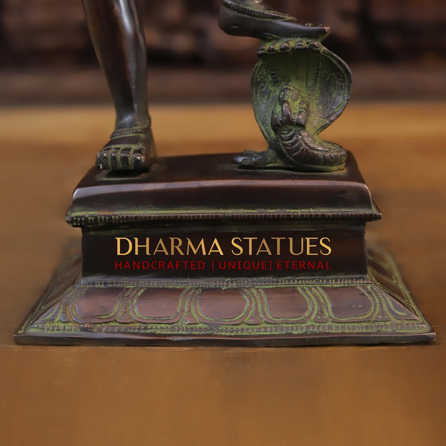 Brass Narayana Vishnu  Holding Lakshmi Goddess, Copper & Green Finish, 17.5"