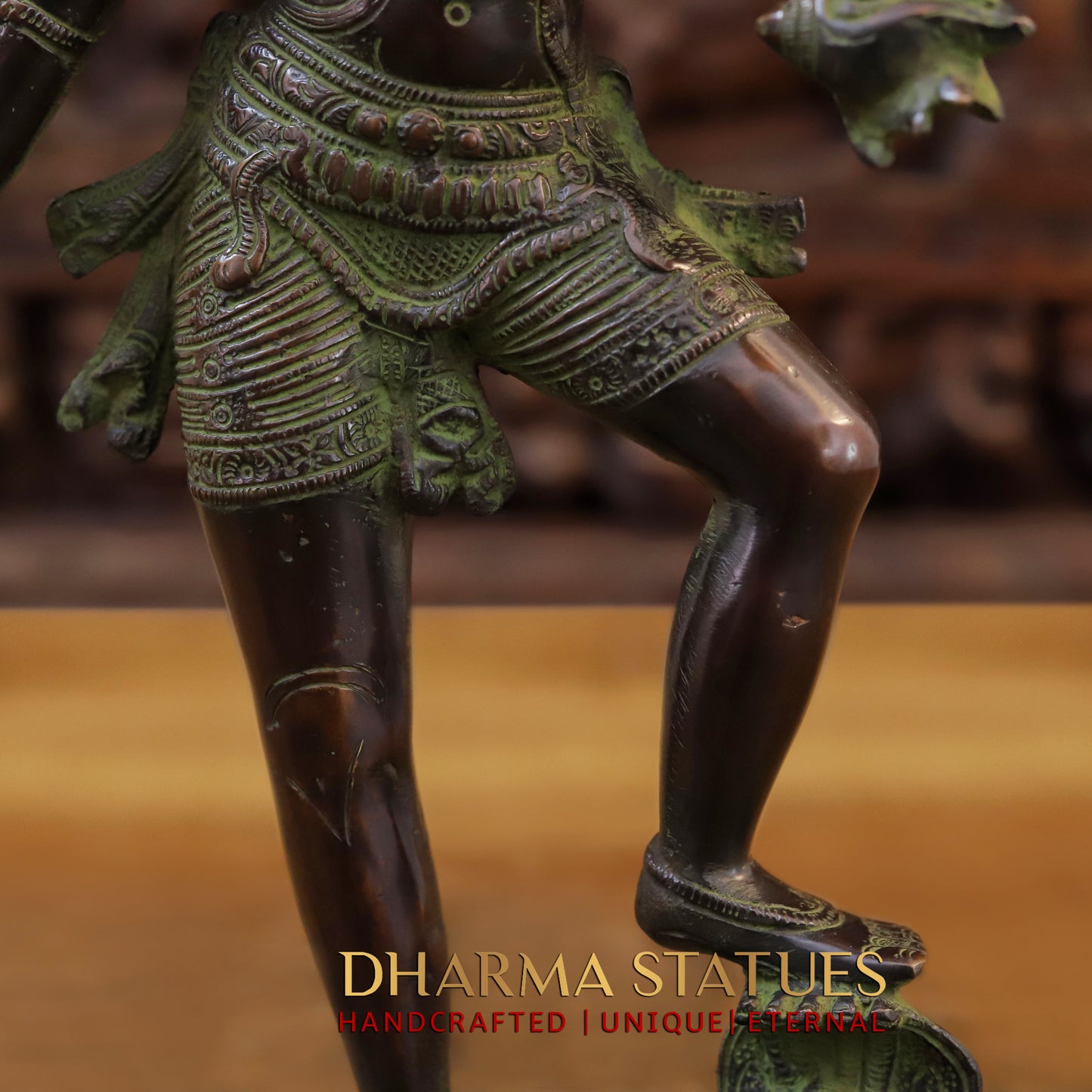 Brass Narayana Vishnu  Holding Lakshmi Goddess, Copper & Green Finish, 17.5"