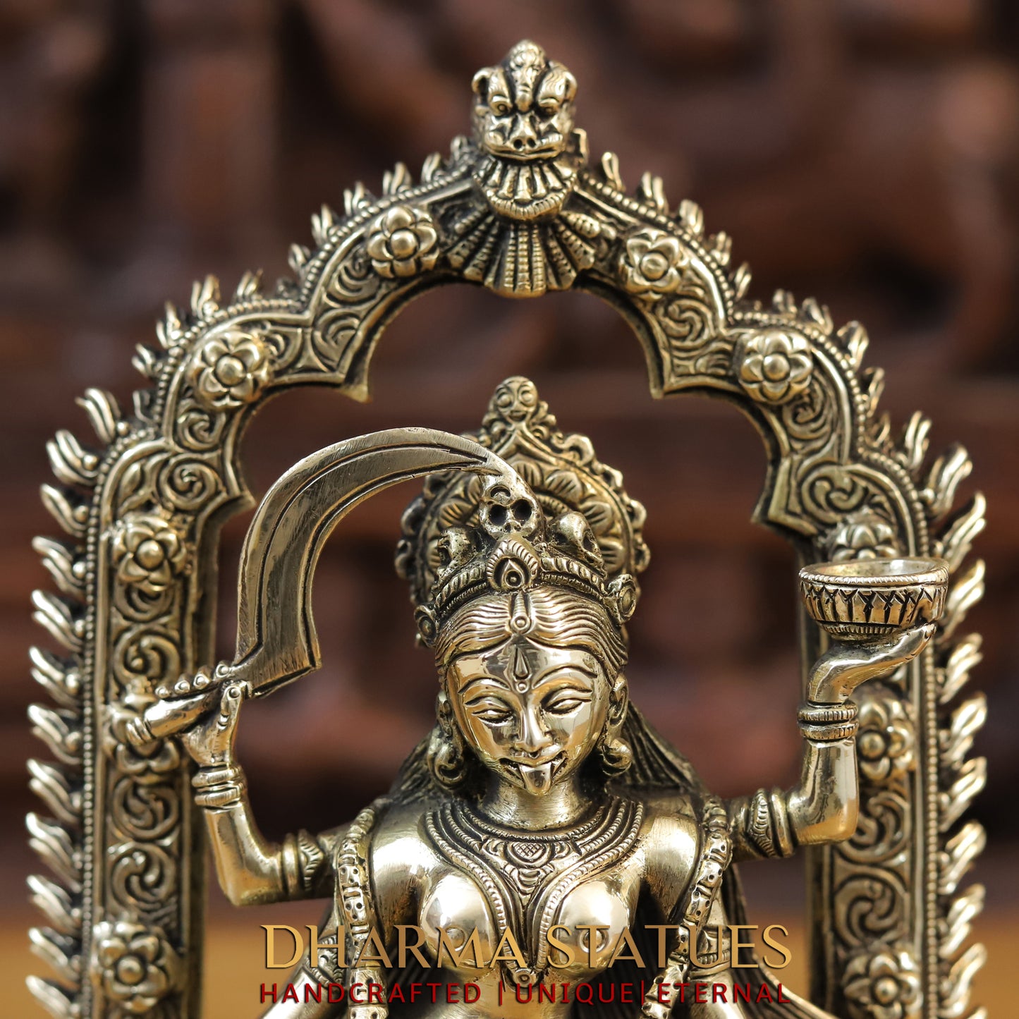 Brass Kali standing with Frame, Fine Golden Finish, 10.5"