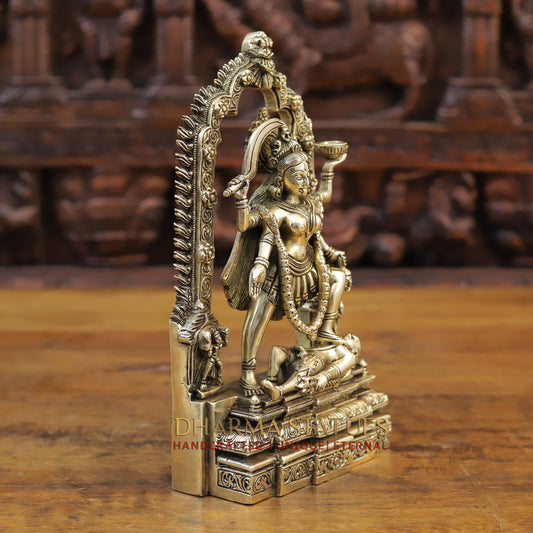Brass Kali standing with Frame, Fine Golden Finish, 10.5"