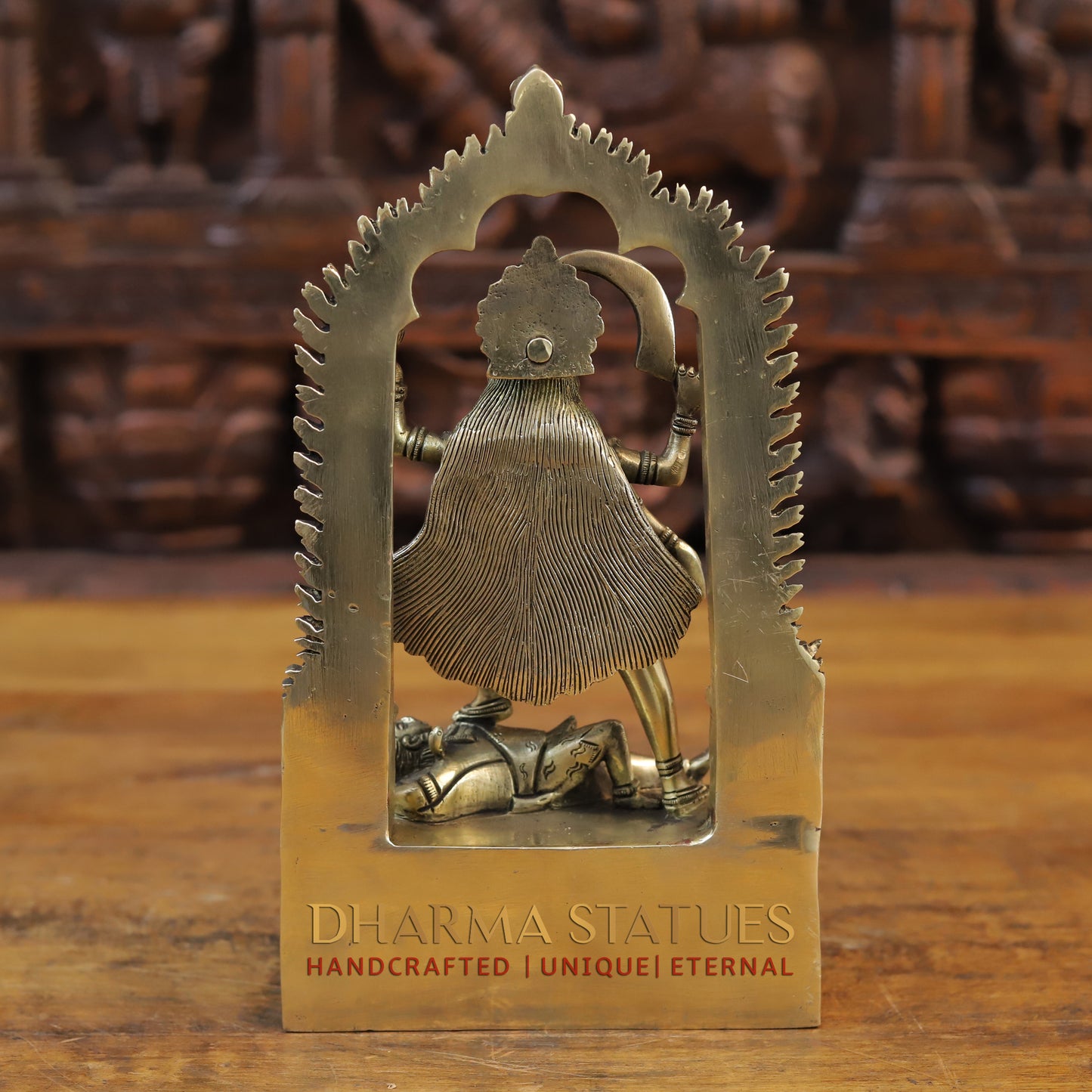 Brass Kali standing with Frame, Fine Golden Finish, 10.5"