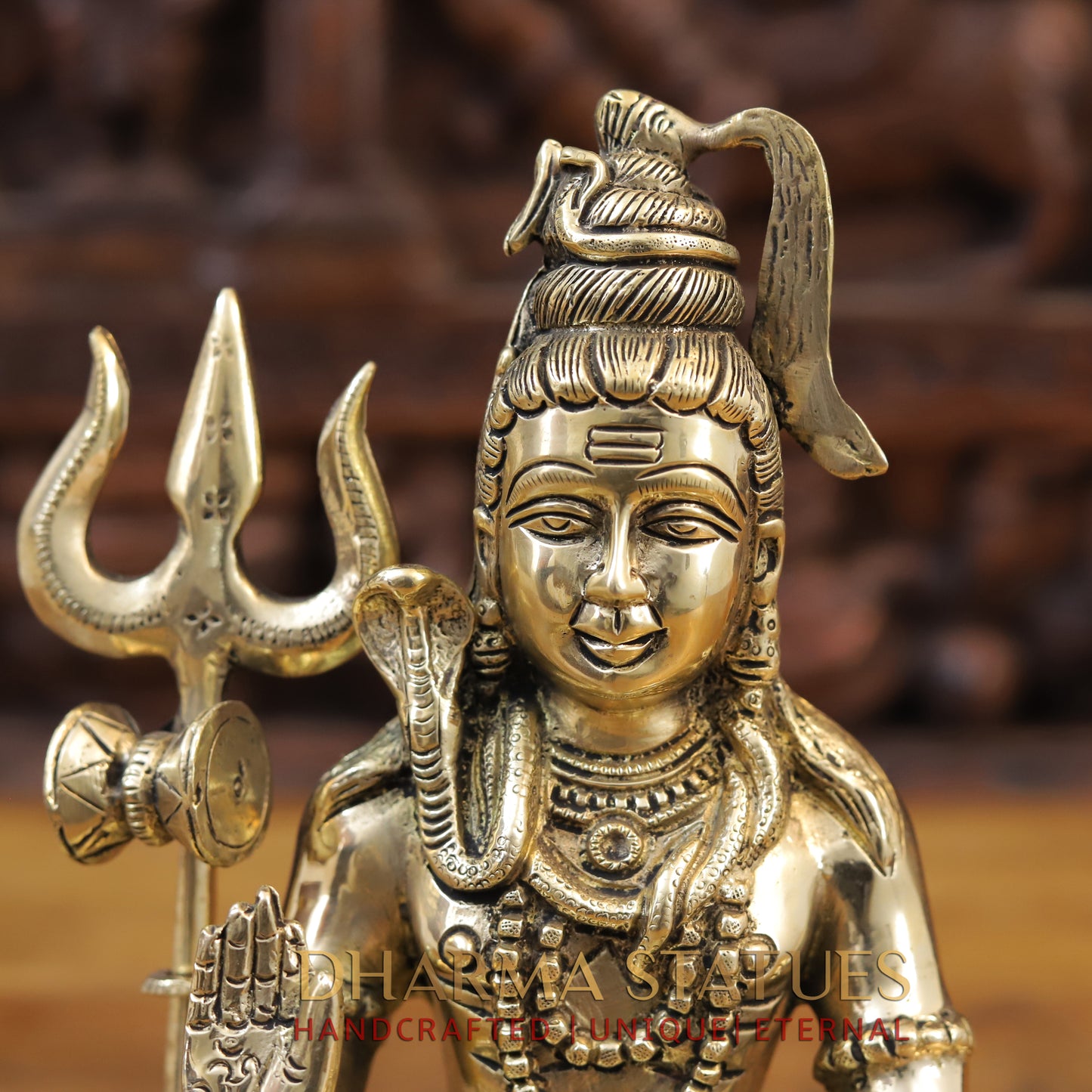 Brass Shiva seated in Blessing Posture, Golden Finish, 10.5"
