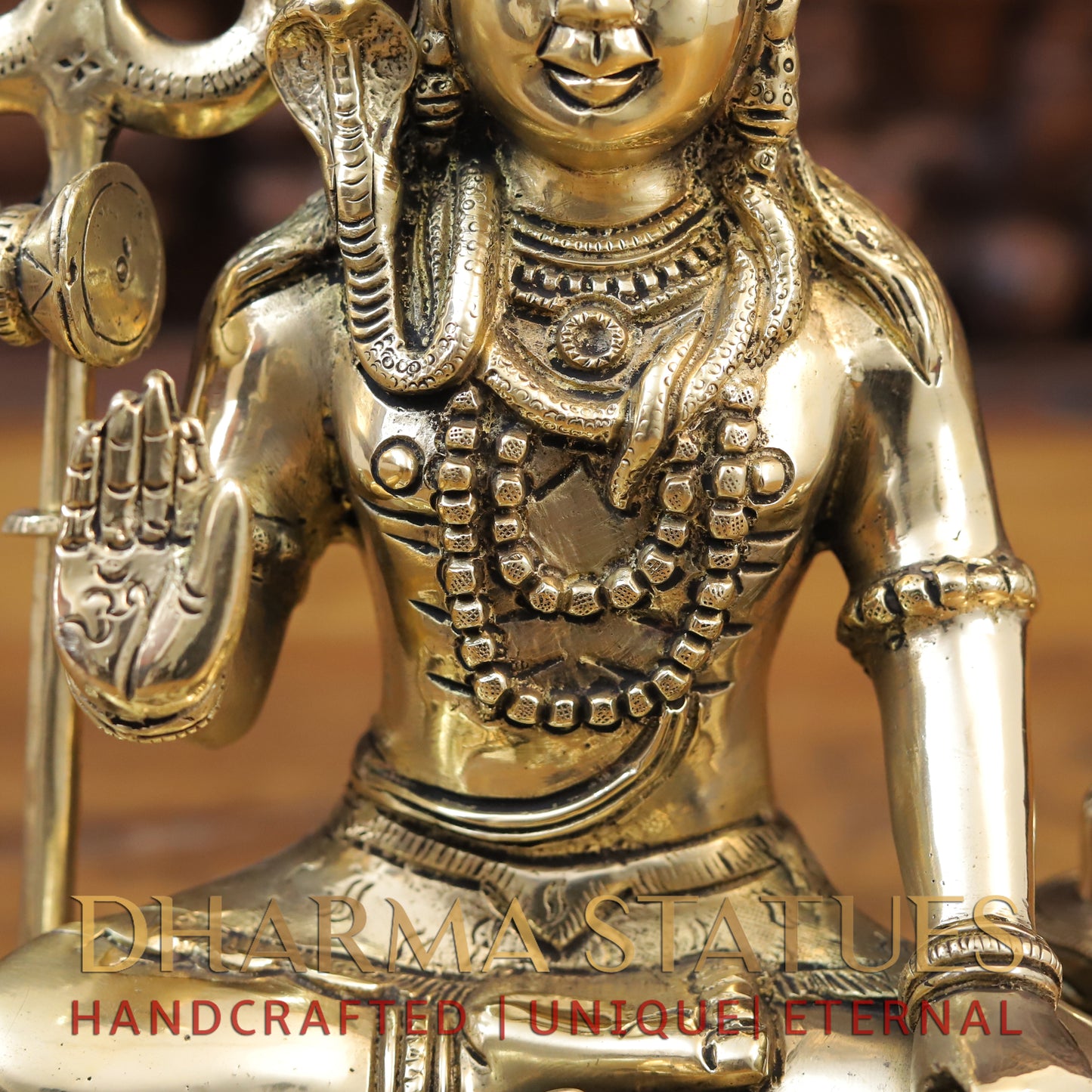 Brass Shiva seated in Blessing Posture, Golden Finish, 10.5"