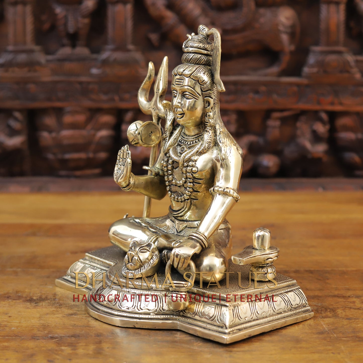 Brass Shiva seated in Blessing Posture, Golden Finish, 10.5"