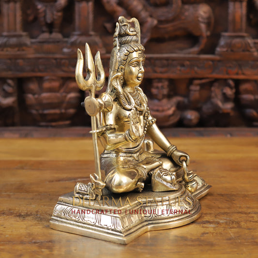 Brass Shiva seated in Blessing Posture, Golden Finish, 10.5"