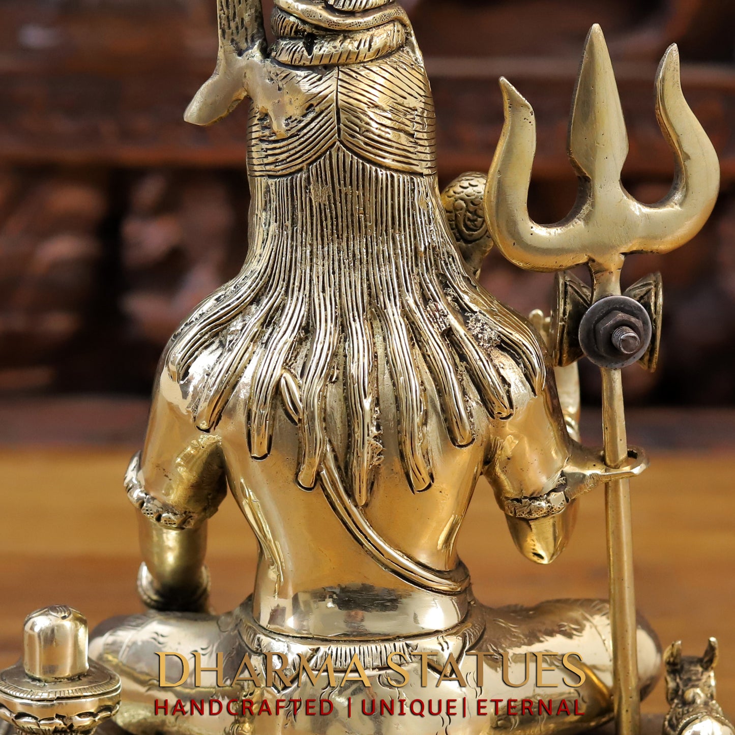 Brass Shiva seated in Blessing Posture, Golden Finish, 10.5"