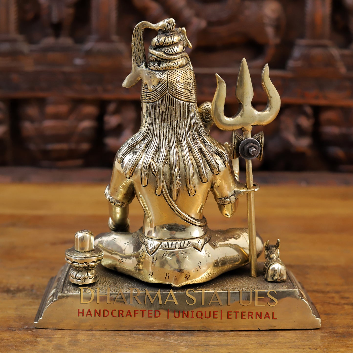 Brass Shiva seated in Blessing Posture, Golden Finish, 10.5"