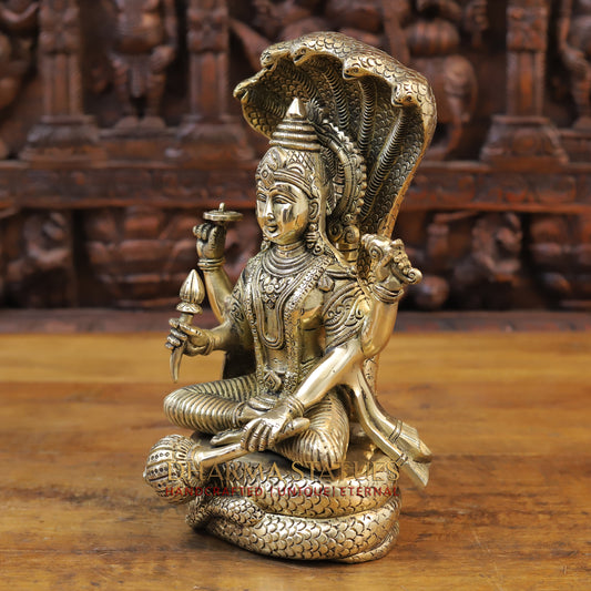 Brass Vishnu Seated on Sheshnag, Fine Golden Finish, 13"