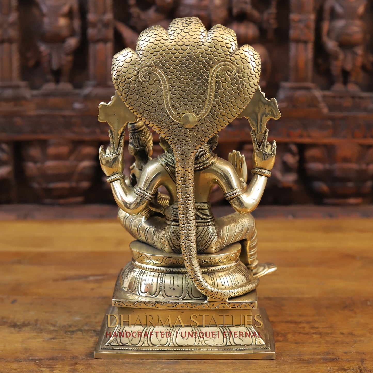 Brass Narasimha seated with Lakshmi, Fine Golden Finish, 13.5"
