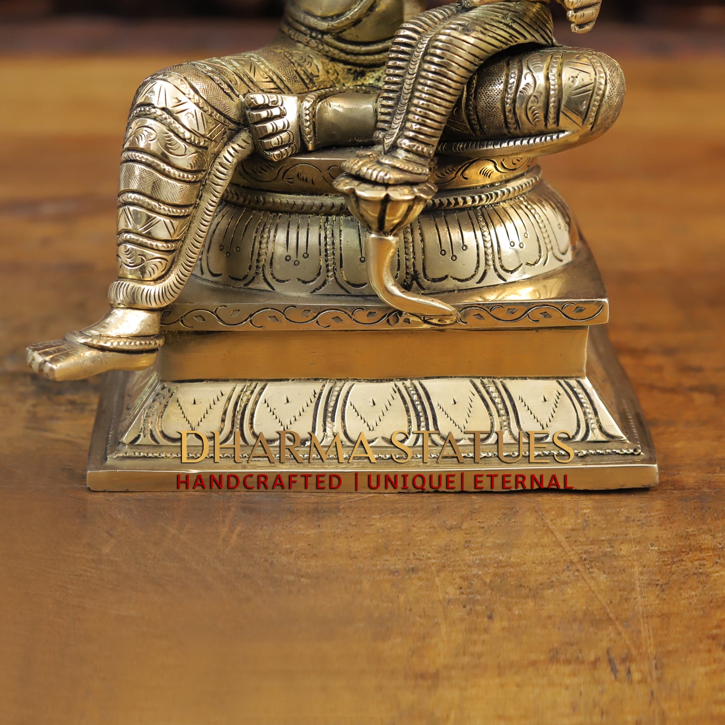 Brass Narasimha seated with Lakshmi, Fine Golden Finish, 13.5"